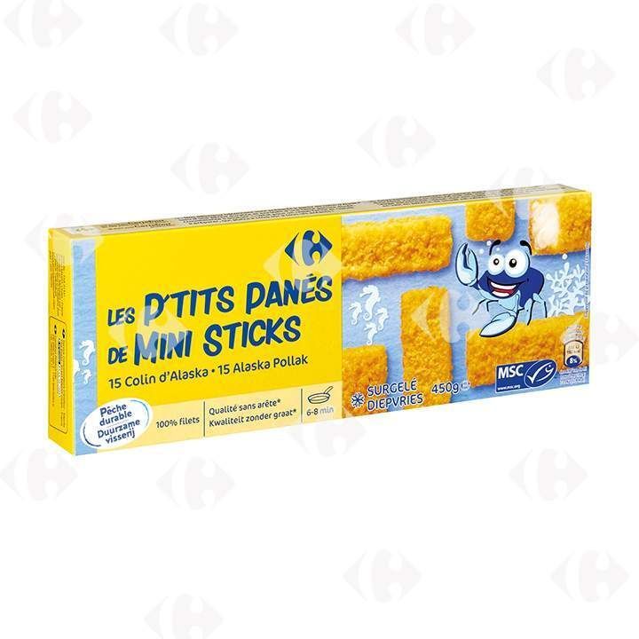 Carrefour გაყინული საფანელიანი თევზის ჩხირები 450 გ