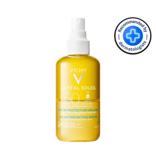 ვიში - კაპიტალ სოლეი მზისგან დამცავი SPF 50 ტანის სპრეი დამატენიანებელი ორფაზიანი 200მლ