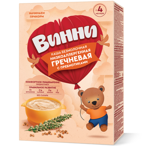 ვინი - ფაფა ურძეო წიწიბურა. ჰიპოალერგიული პრებიოტიკით /4თვ+/ 200გრ