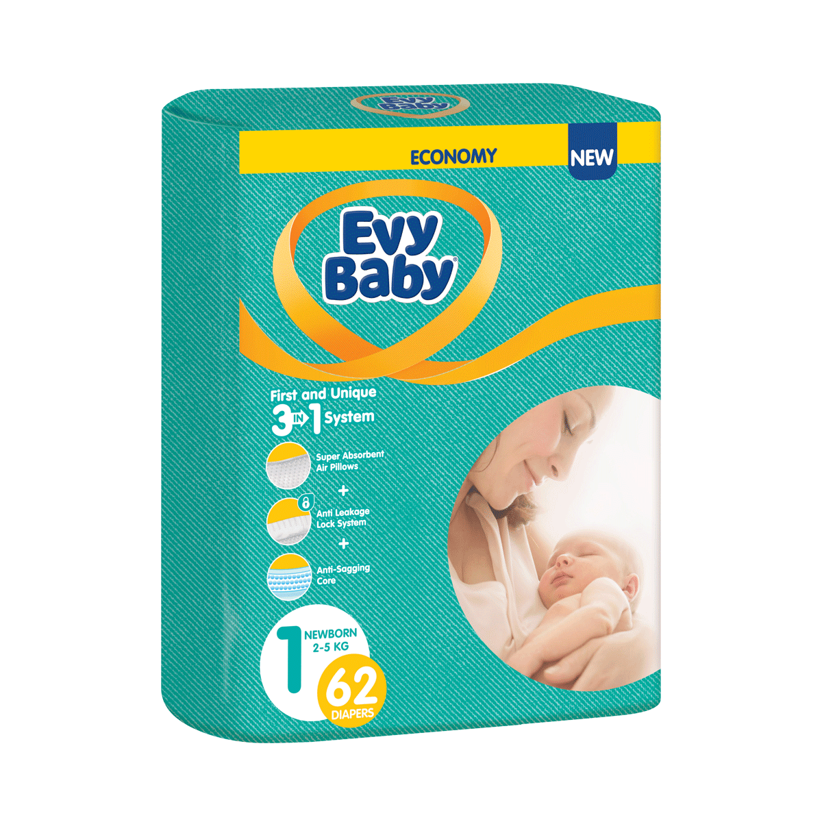 ბავშვის საფენი TWIN 2-5კგ 62 ცალი 0175 ევი ბეიბი - EVY BABY