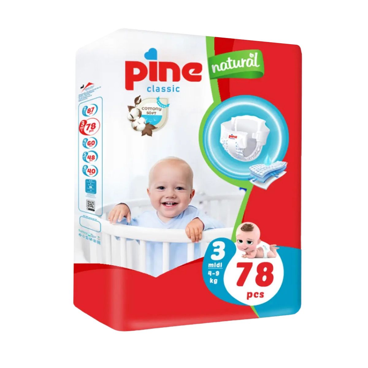 ბავშვის საფენი 4-9კგ 78 ცალი 4437 ფაინი - Pine