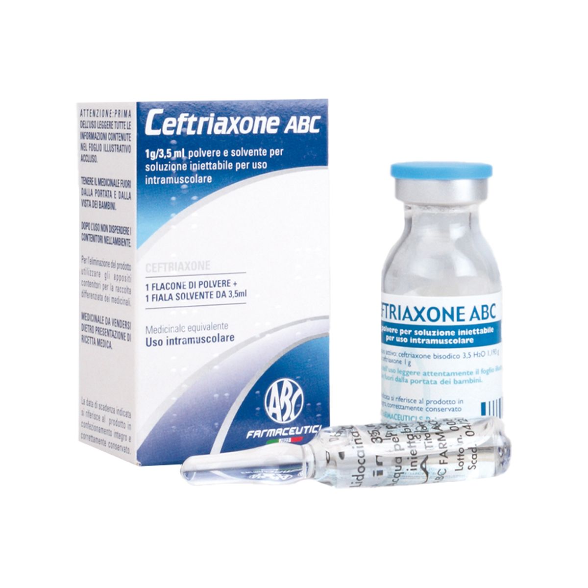 ცეფტრიაქსონი - Ceftriaxone ABC 1გ+3.5მლ 1 ფლაკონი