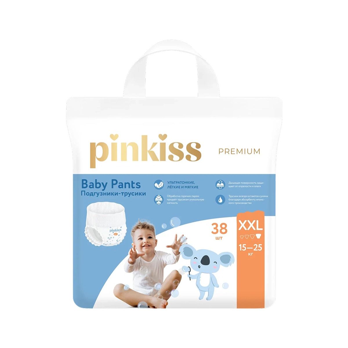 ბავშვის საფენი ტრუსი Premium XXL 15-25კგ 38 ცალი 0384 პინკის - Pinkiss
